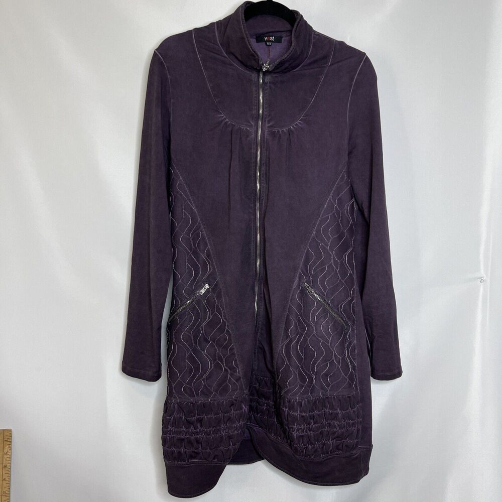 YEST Womens Purple Long Cardigan Full Zip Jacket Size 8 Zipper Pockets